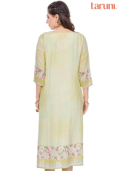 Lemon yellow Dola Silk Straight Cut Kurti