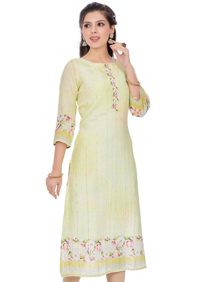 Lemon yellow Dola Silk Straight Cut Kurti