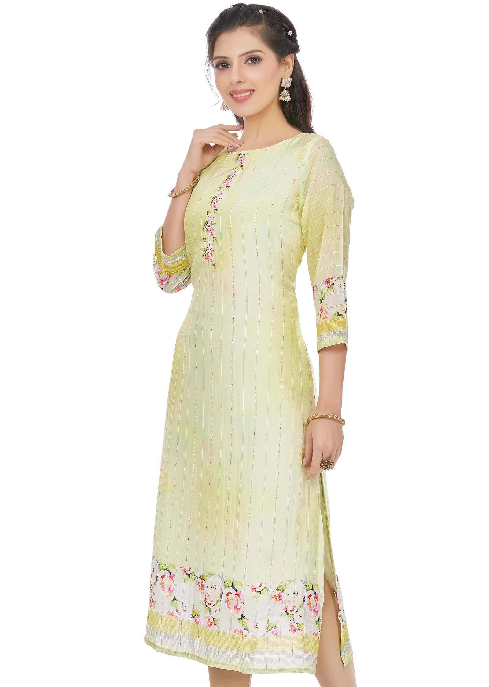 Yellow Dola Silk Kurti Straight Cut