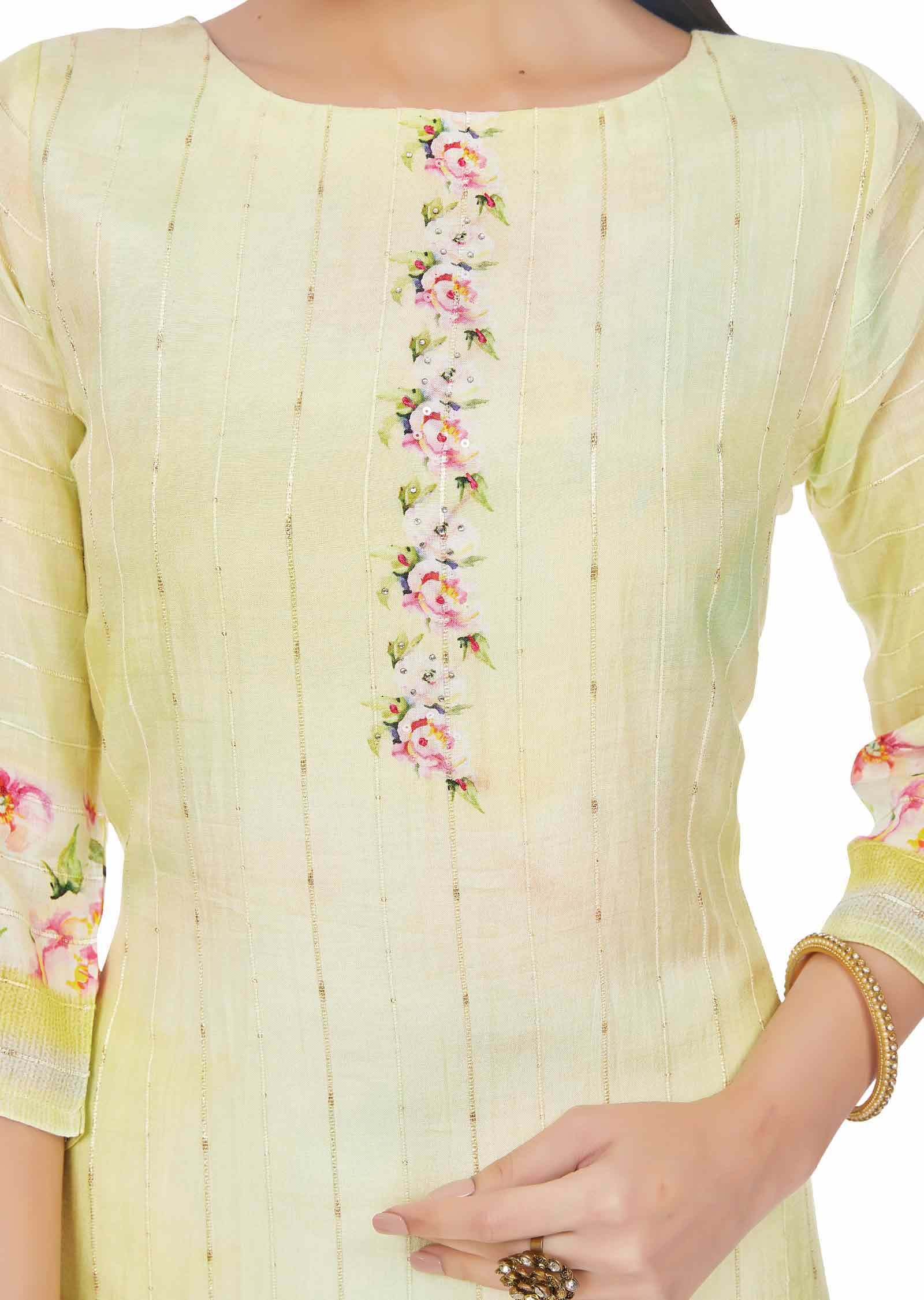 Yellow Dola Silk Kurti Straight Cut