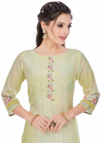 Lemon yellow Dola Silk Straight Cut Kurti