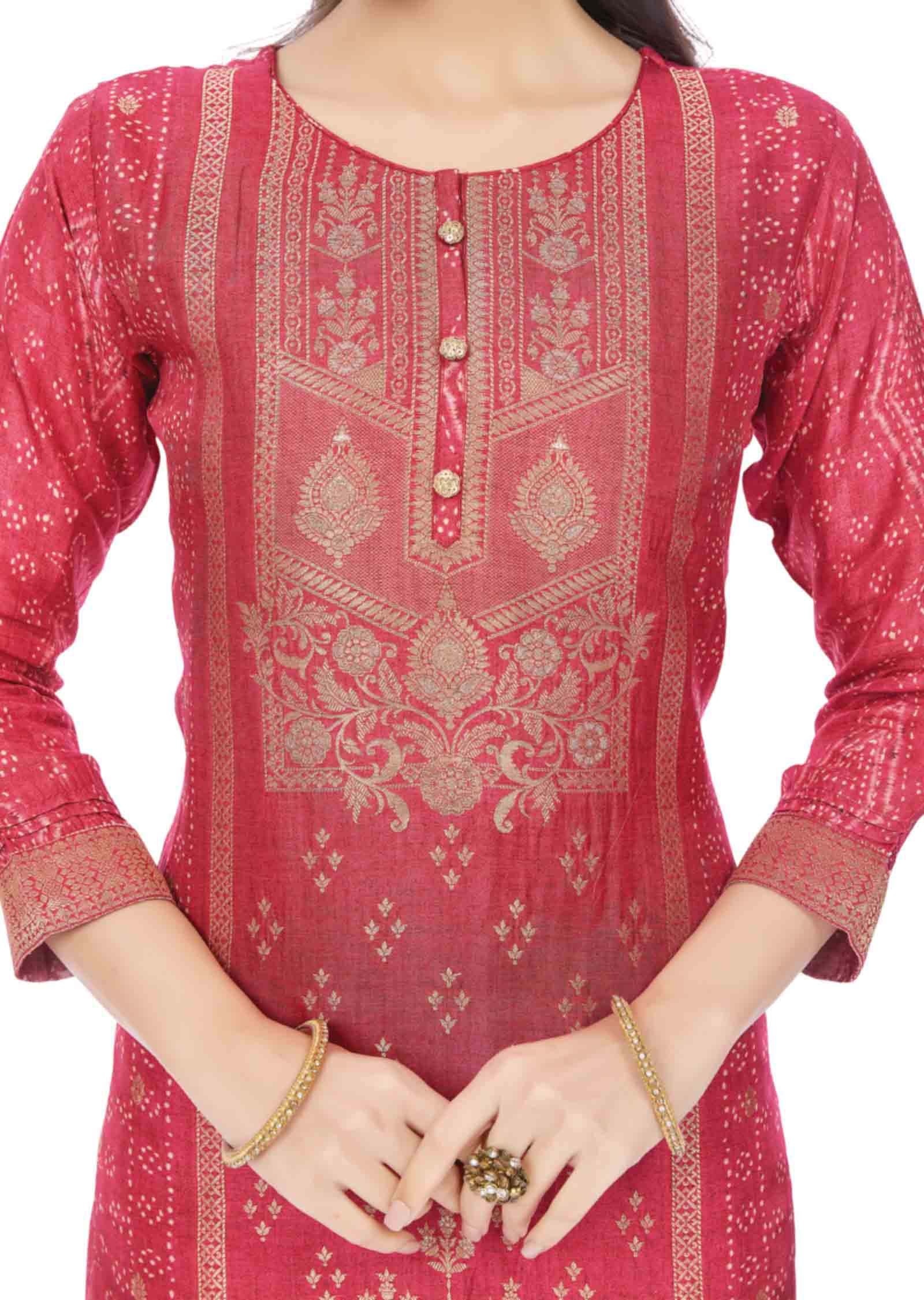 Pink Banaras Silk Kurti Straight Cut