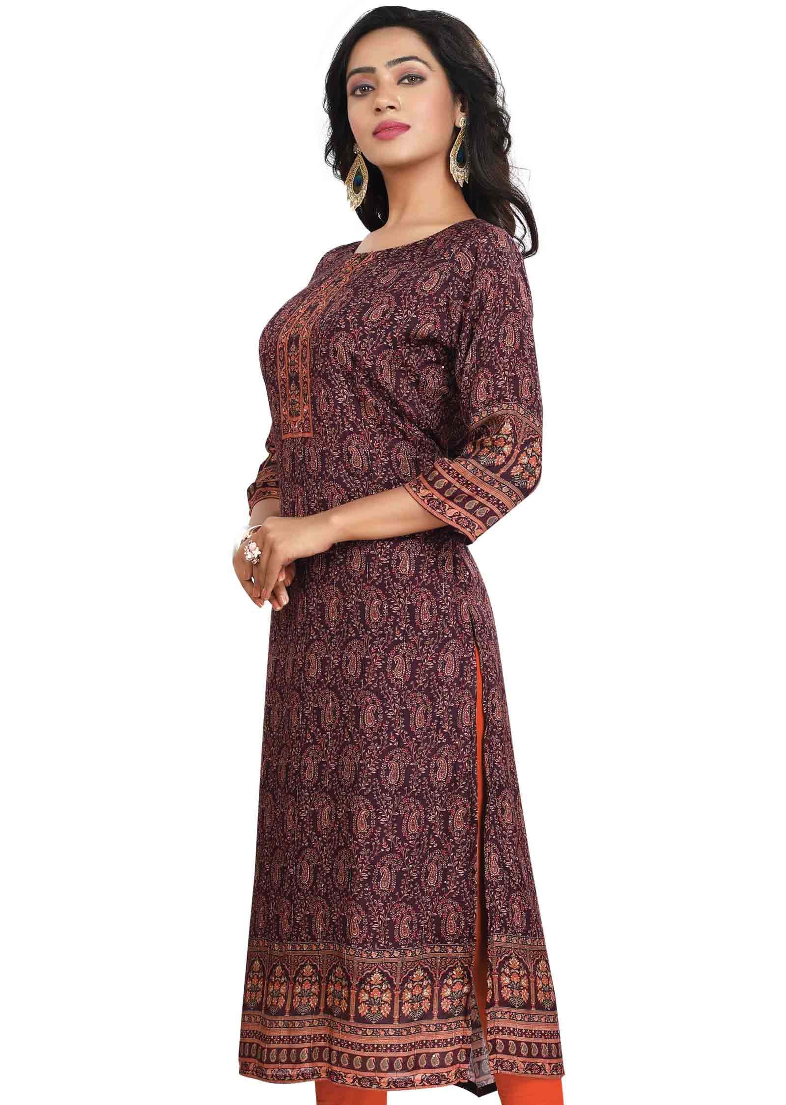 Wine Modal Kurti Straight Cut