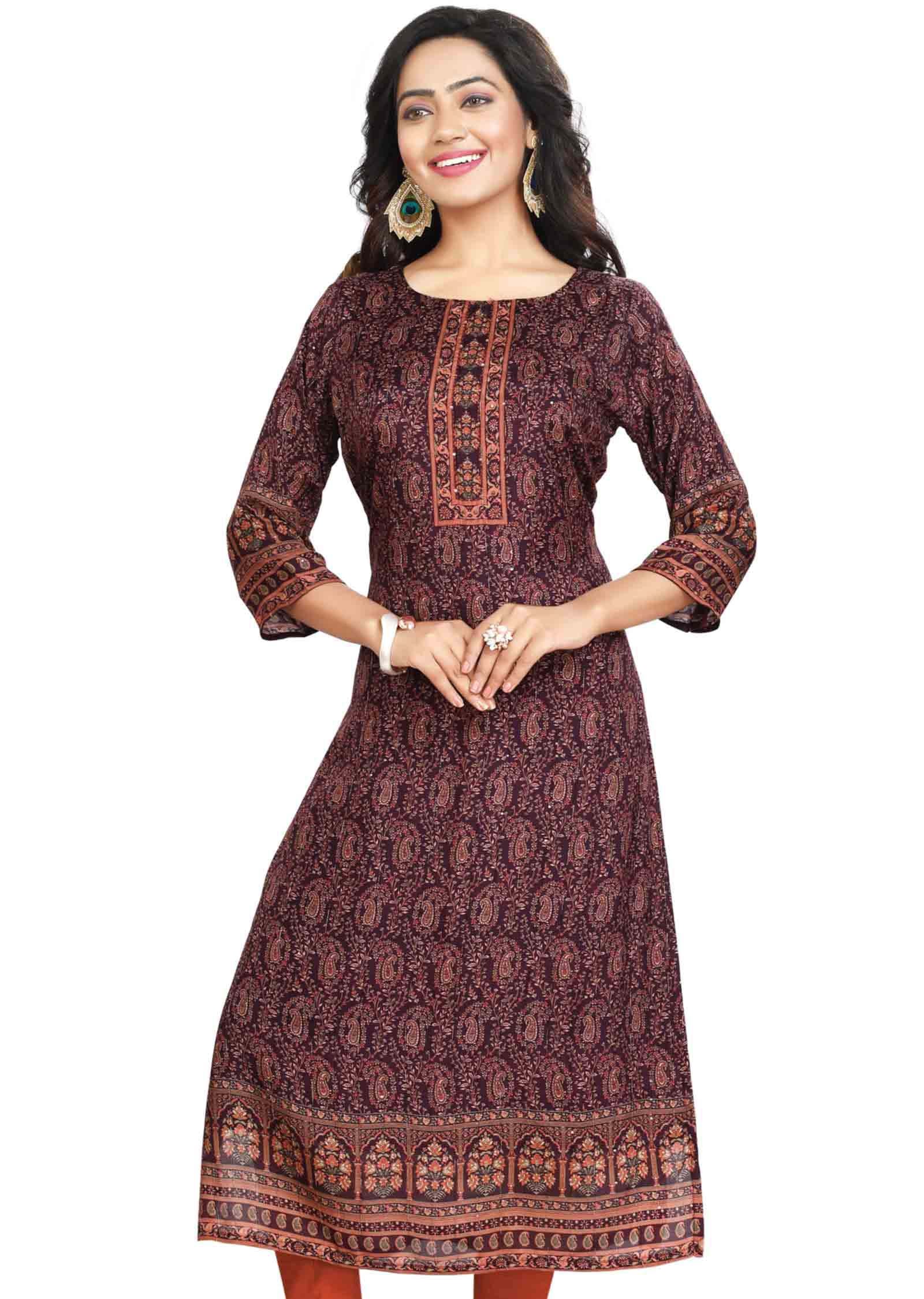 Wine Modal Kurti Straight Cut