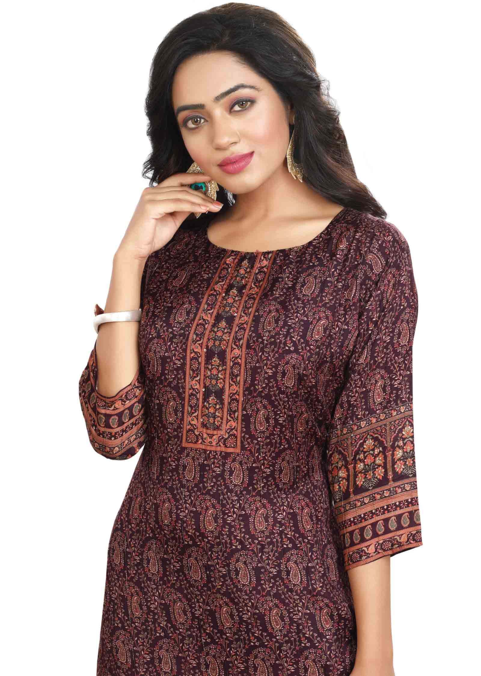 Wine Modal Kurti Straight Cut