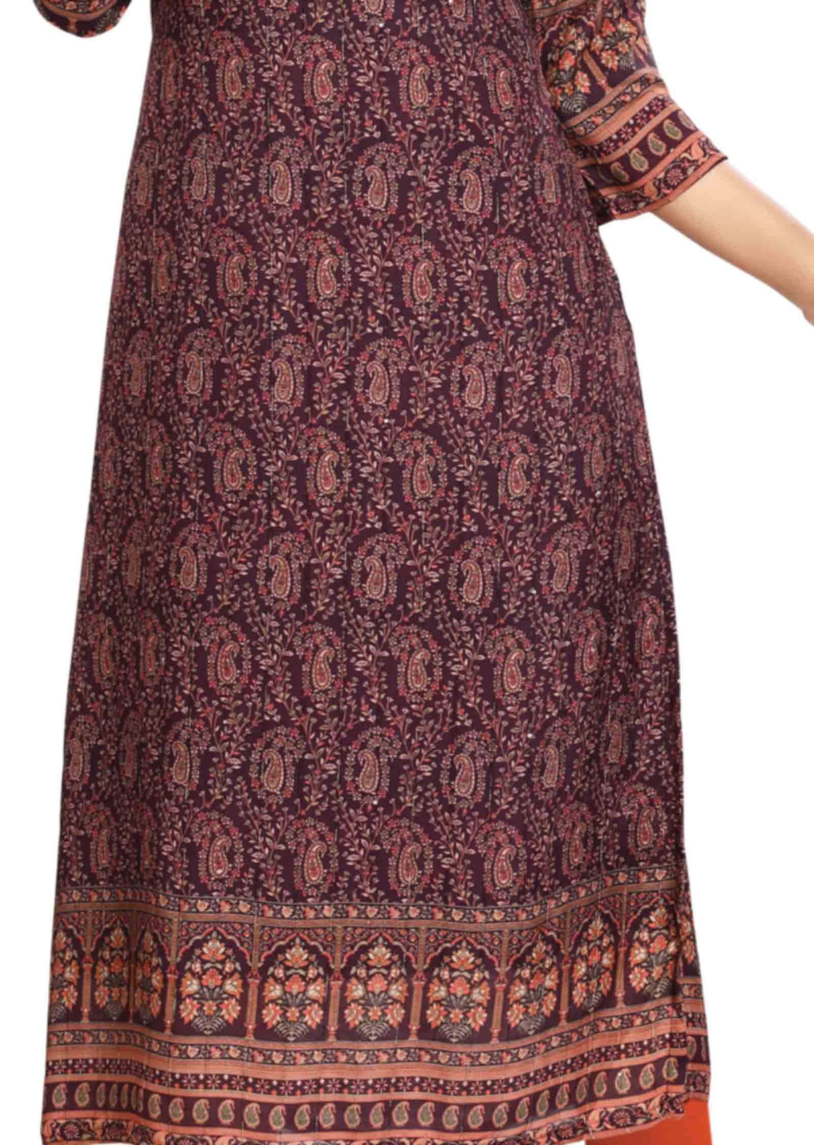 Wine Modal Kurti Straight Cut