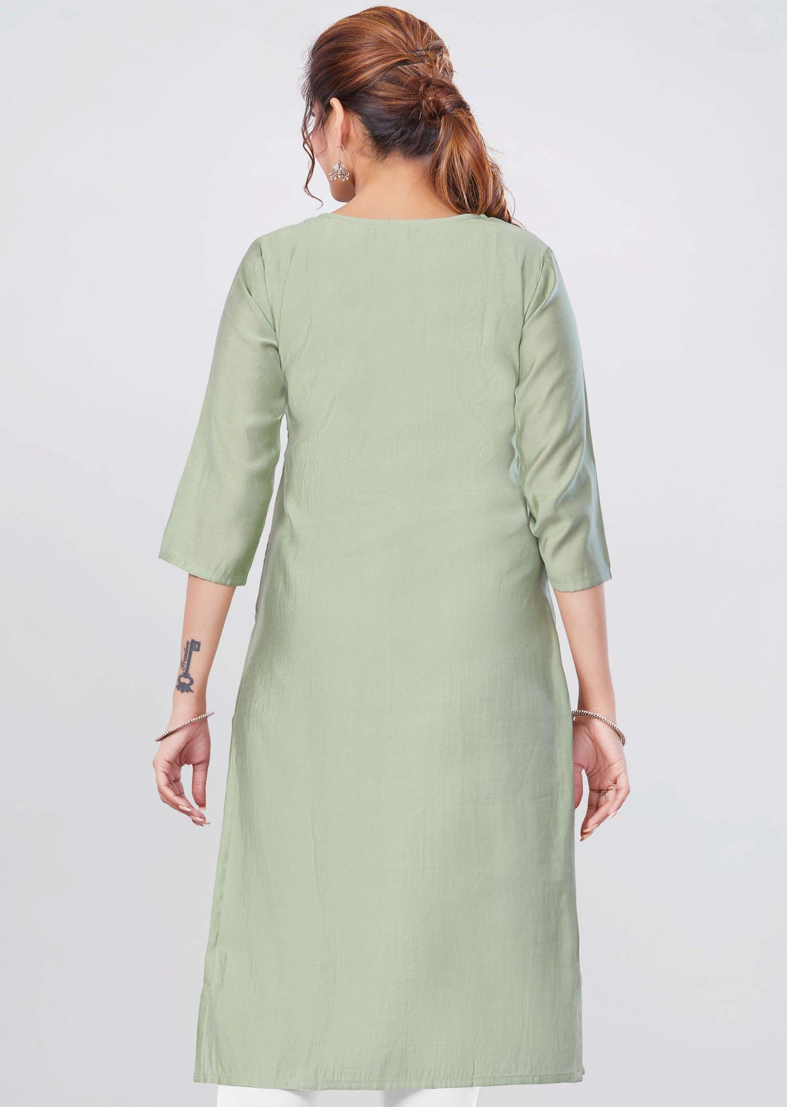 Green Soft Silk Kurti Straight Cut