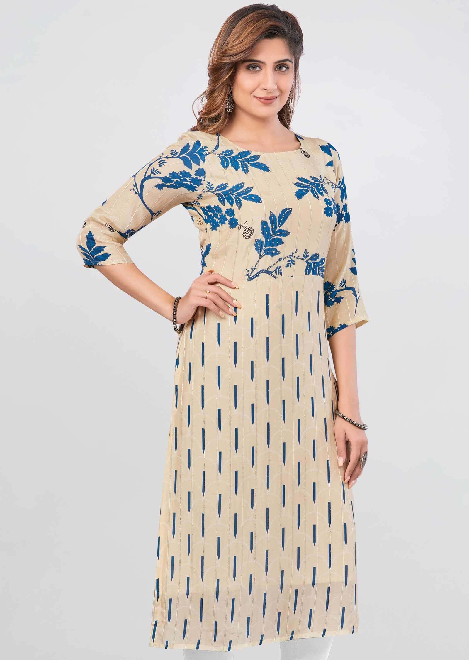 Beige Modal Kurti Straight Cut