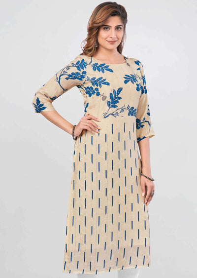 Beige Modal Sequins Straight Cut Kurti