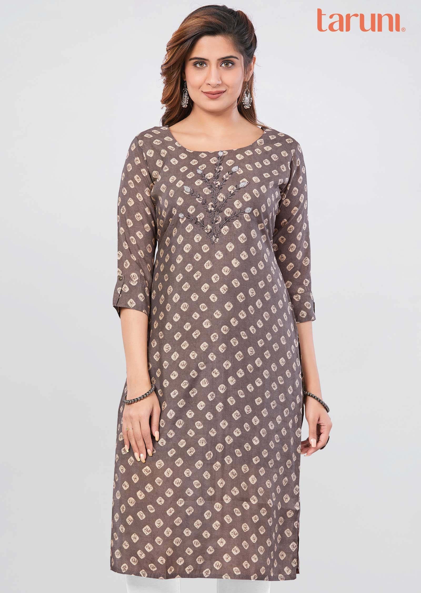 Brown Muslin Kurti Straight Cut