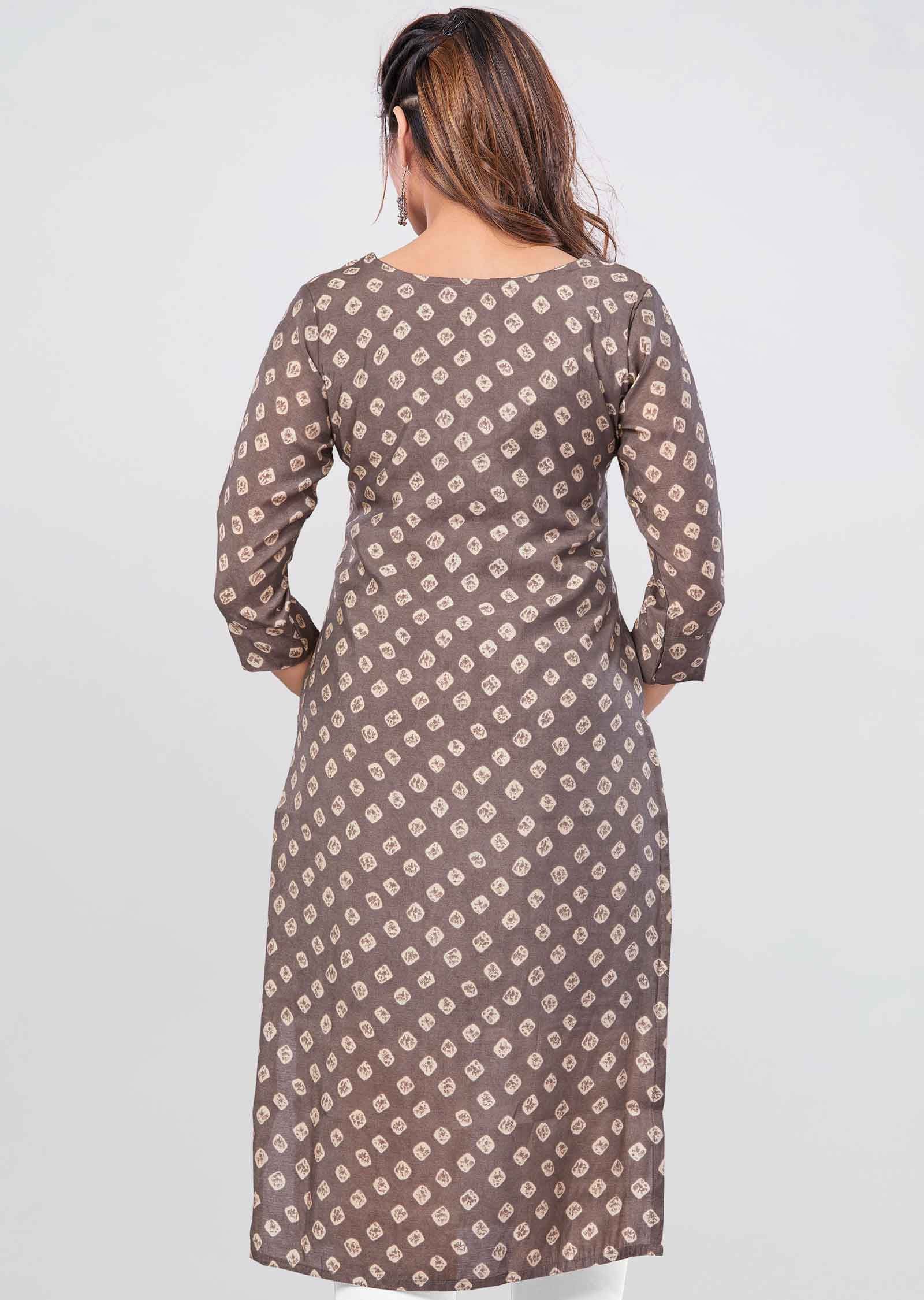 Brown Muslin Kurti Straight Cut