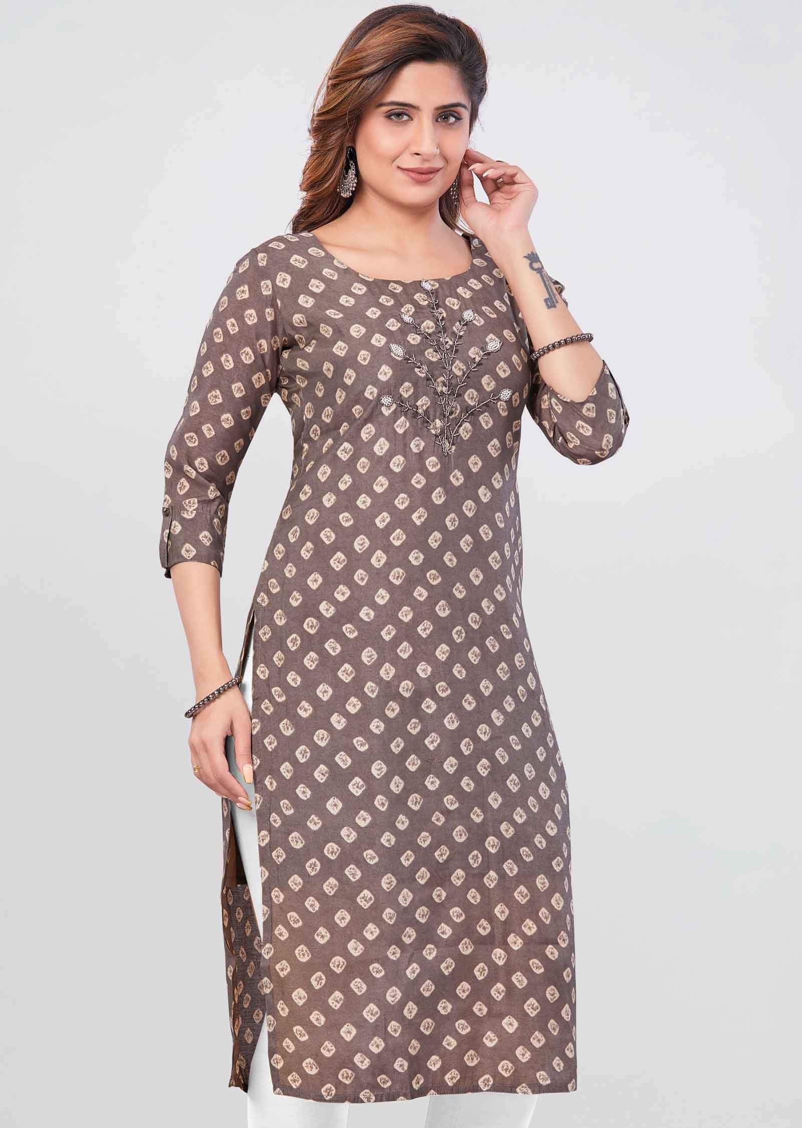 Brown Muslin Kurti Straight Cut