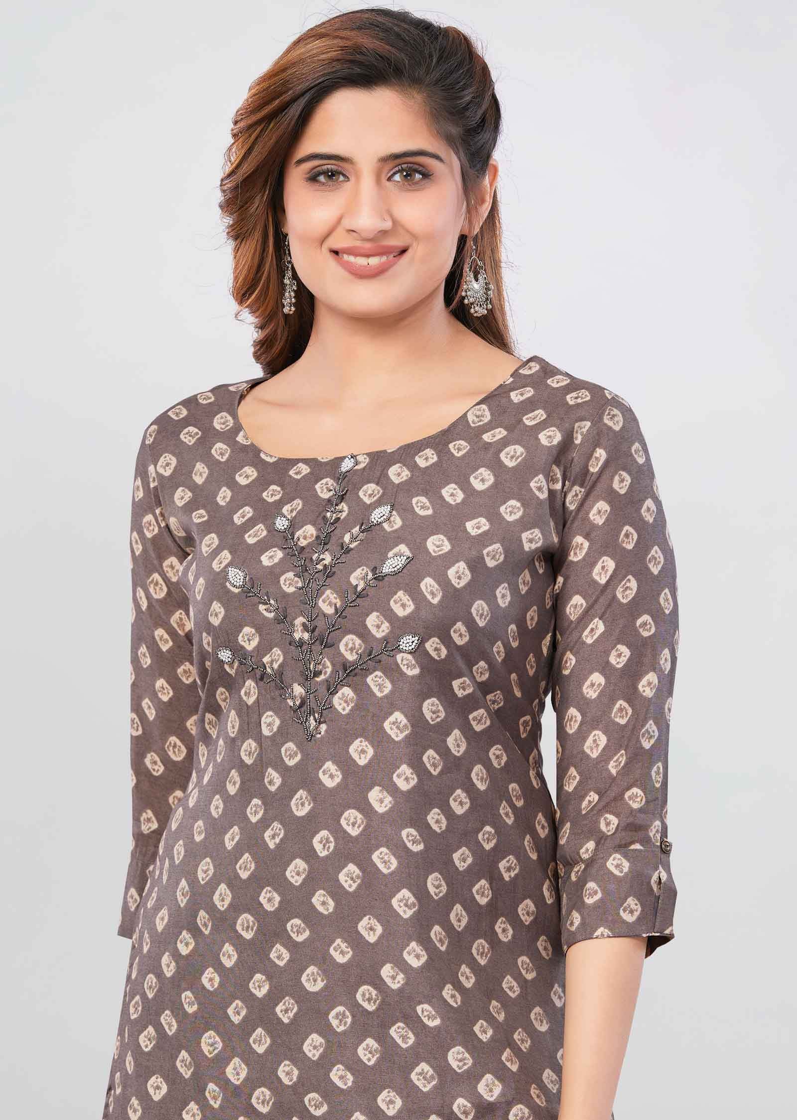 Brown Muslin Kurti Straight Cut