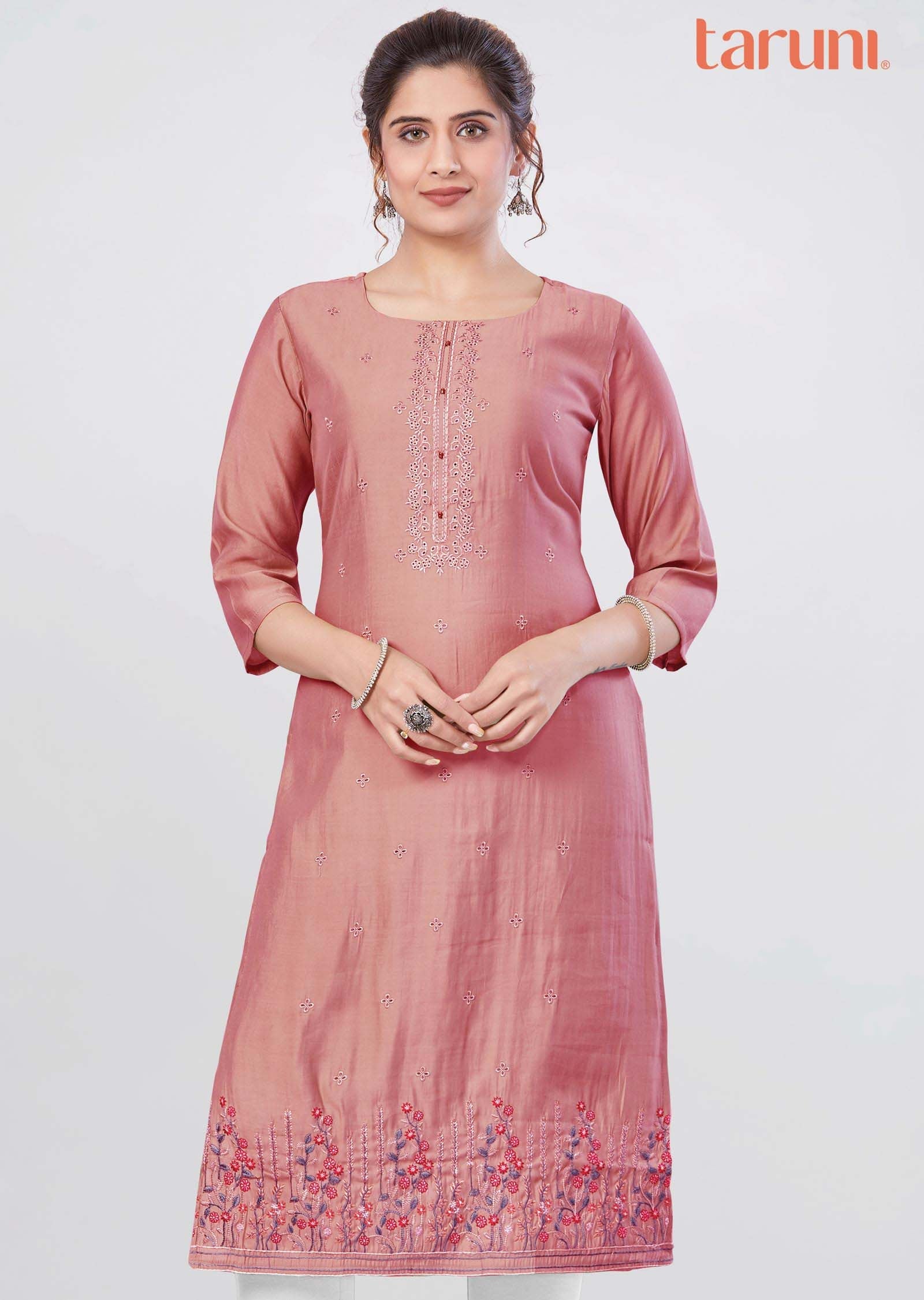 Pink Soft Silk Kurti Straight Cut