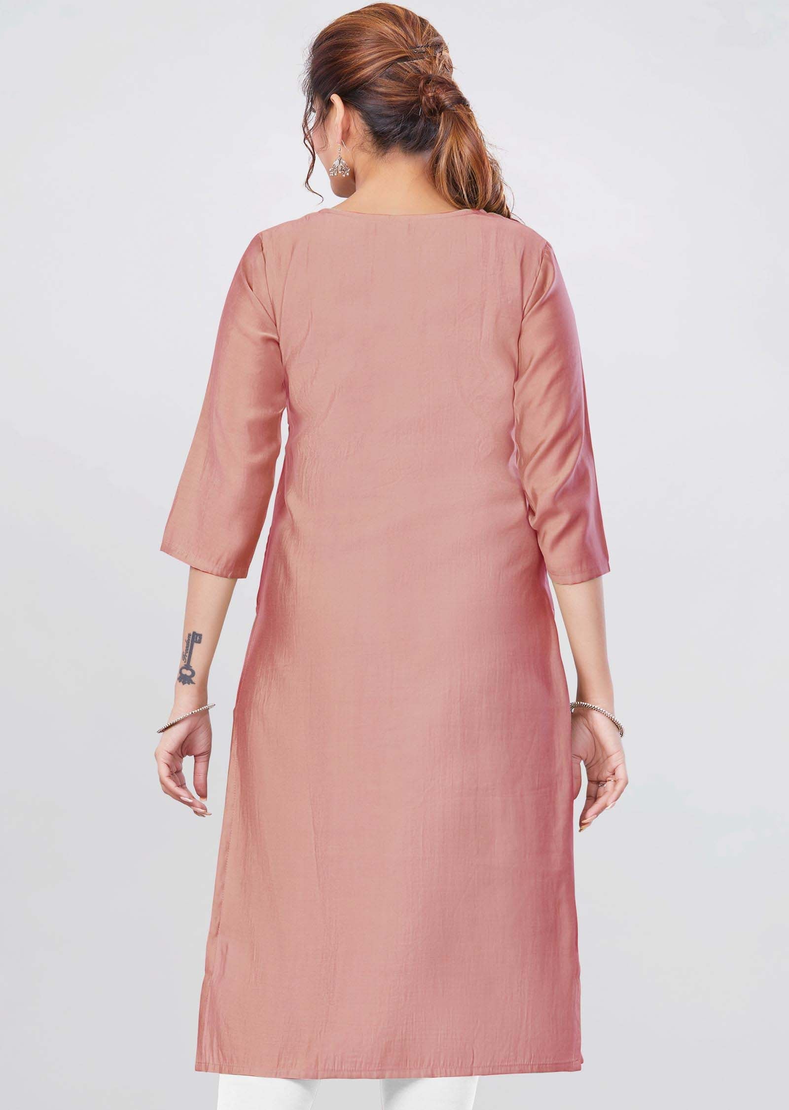 Pink Soft Silk Kurti Straight Cut