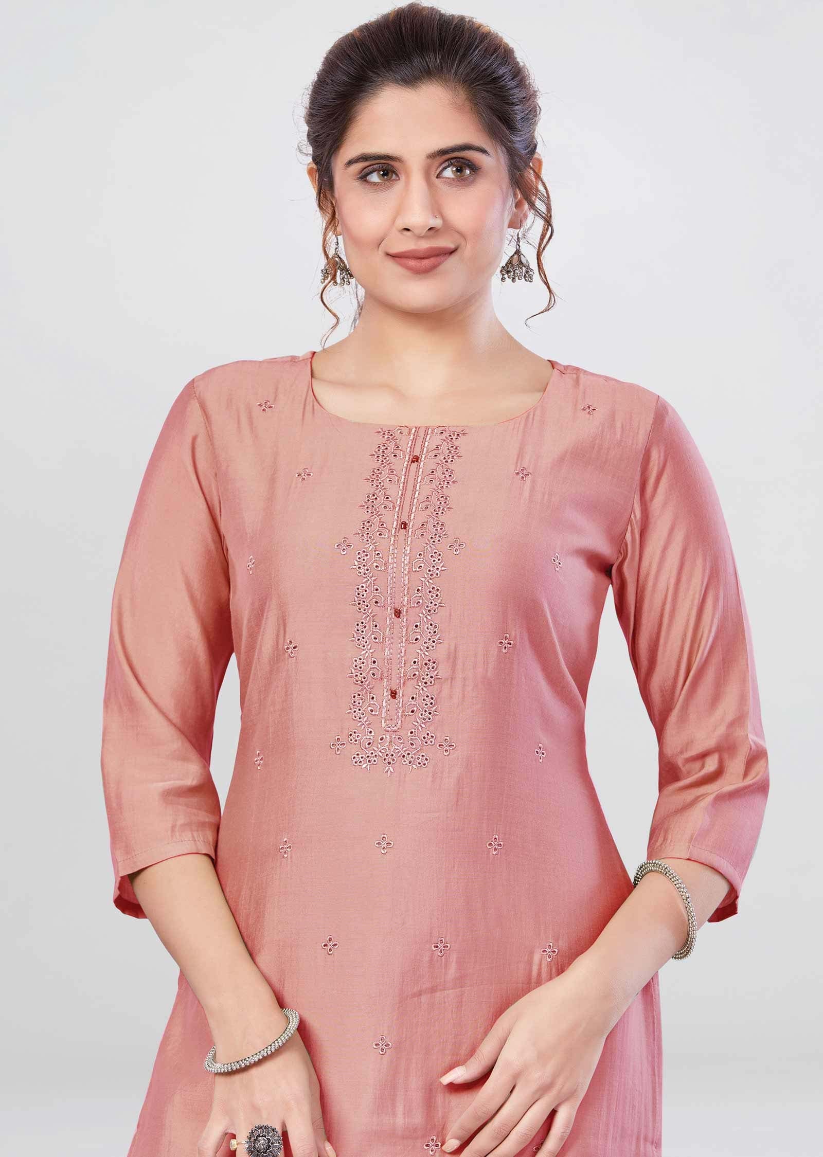 Pink Soft Silk Kurti Straight Cut