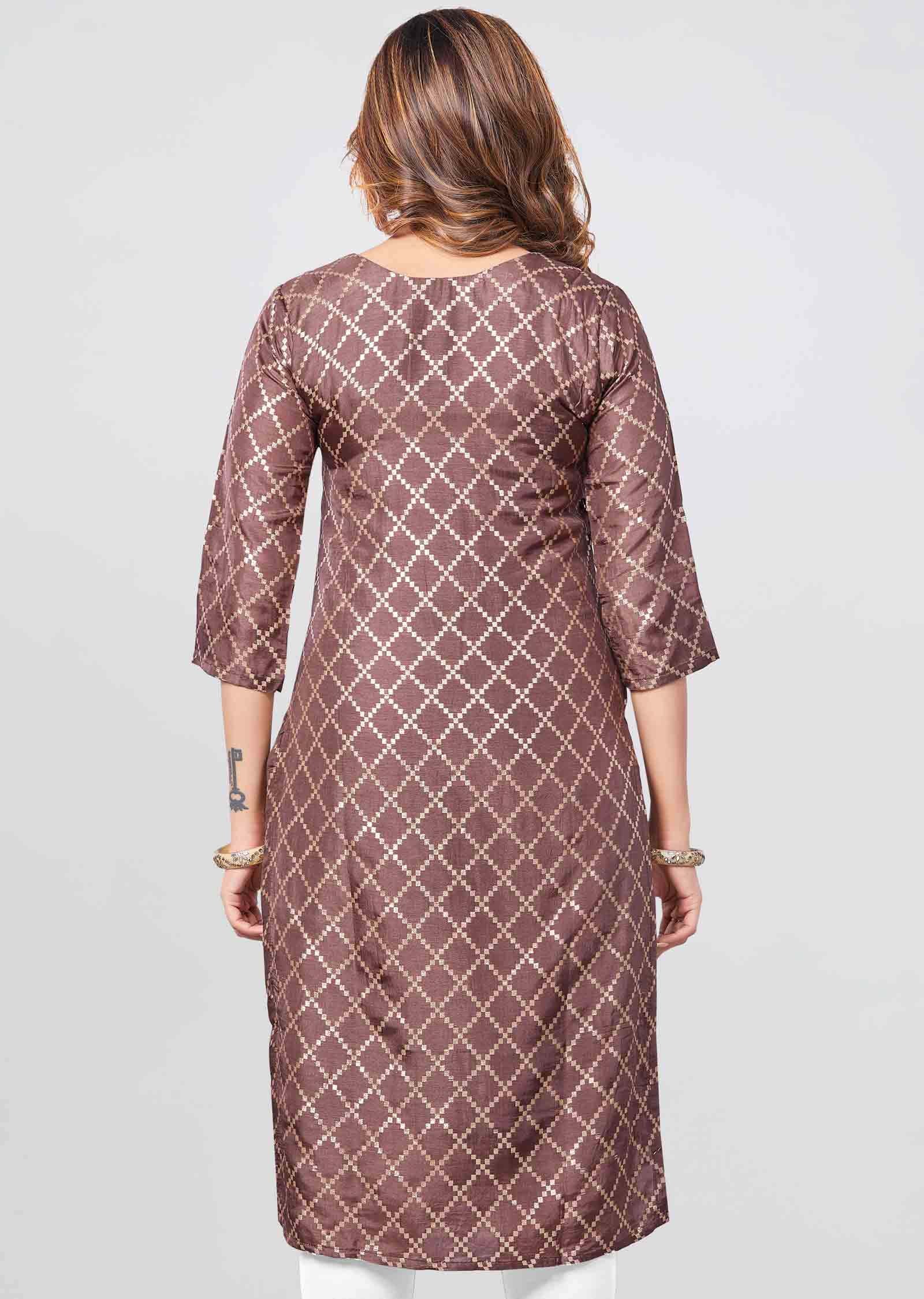 Brown Banaras Kurti Straight Cut