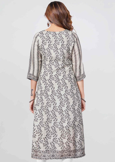 Light Grey Muslin Printed Straight Cut Kurti