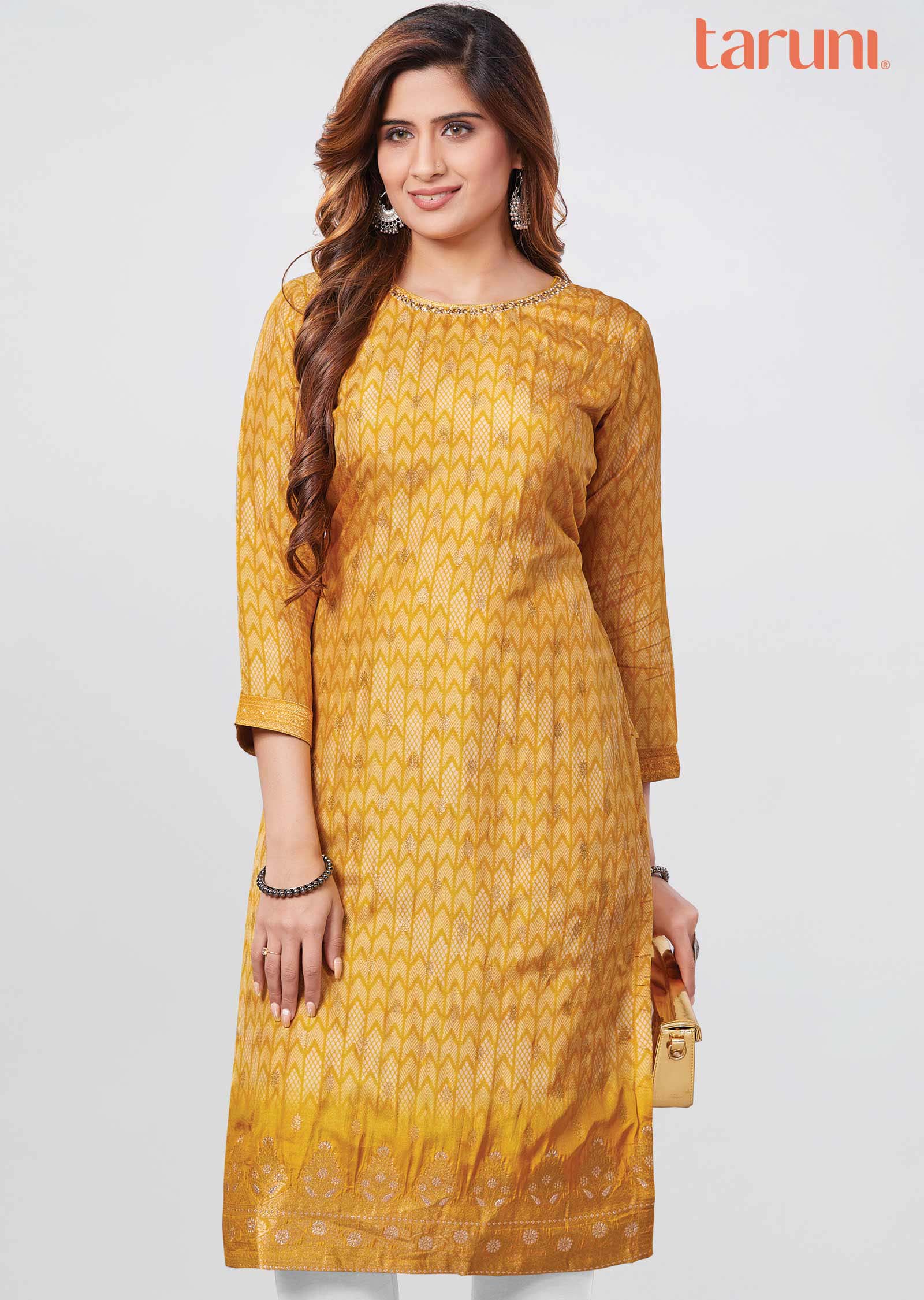 Yellow Banaras Kurti Straight Cut