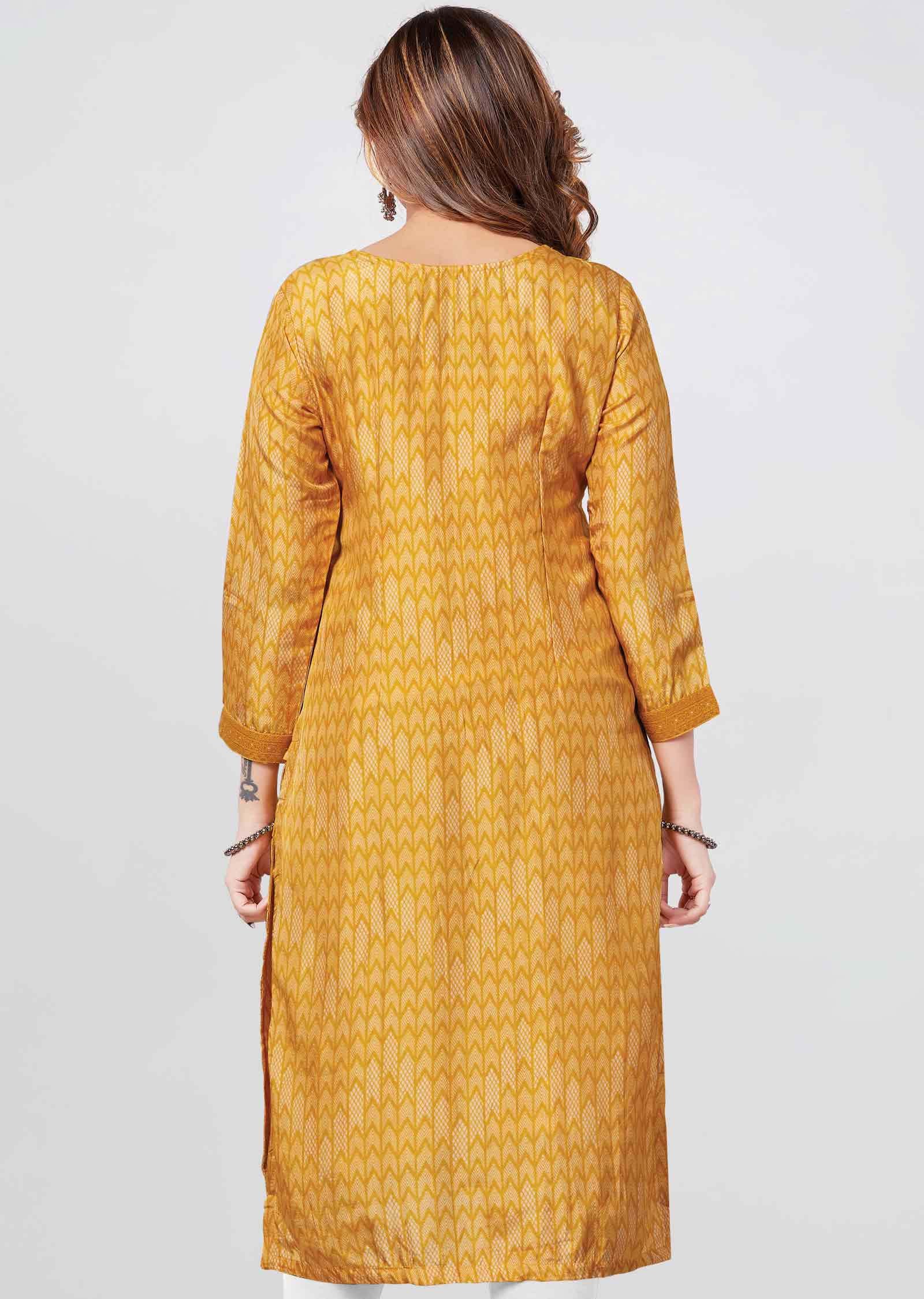 Yellow Banaras Kurti Straight Cut