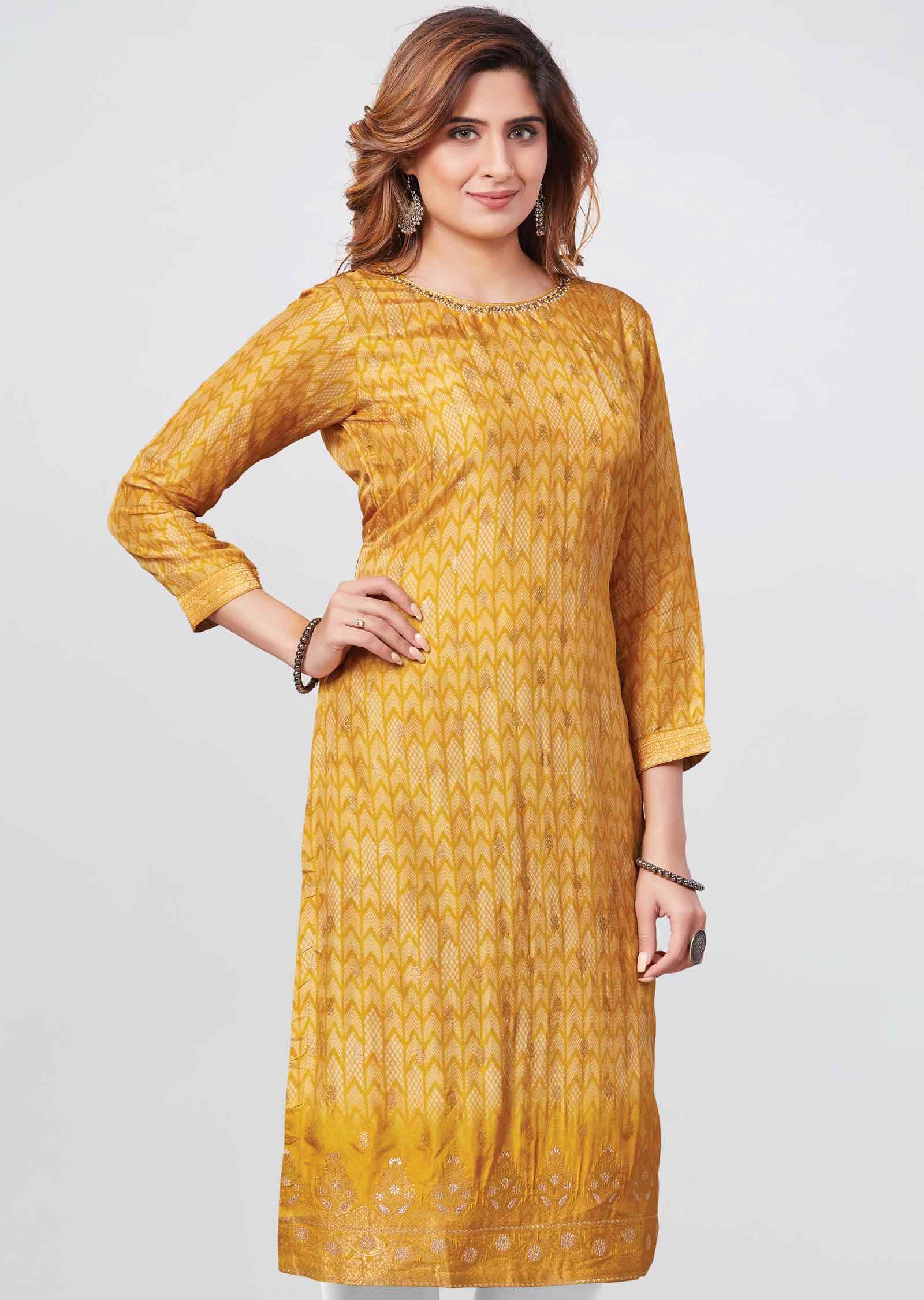 Yellow Banaras Kurti Straight Cut