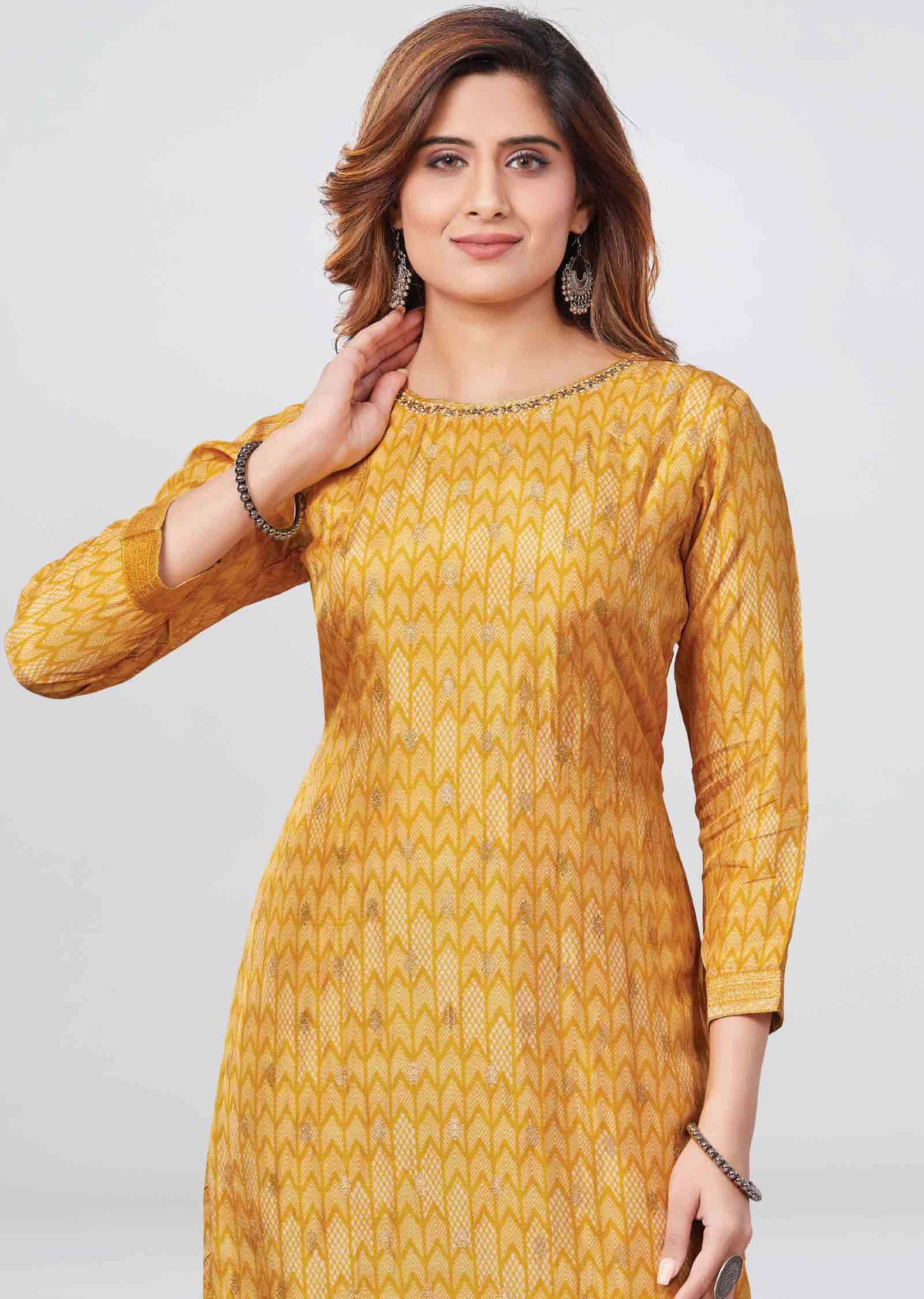 Yellow Banaras Kurti Straight Cut