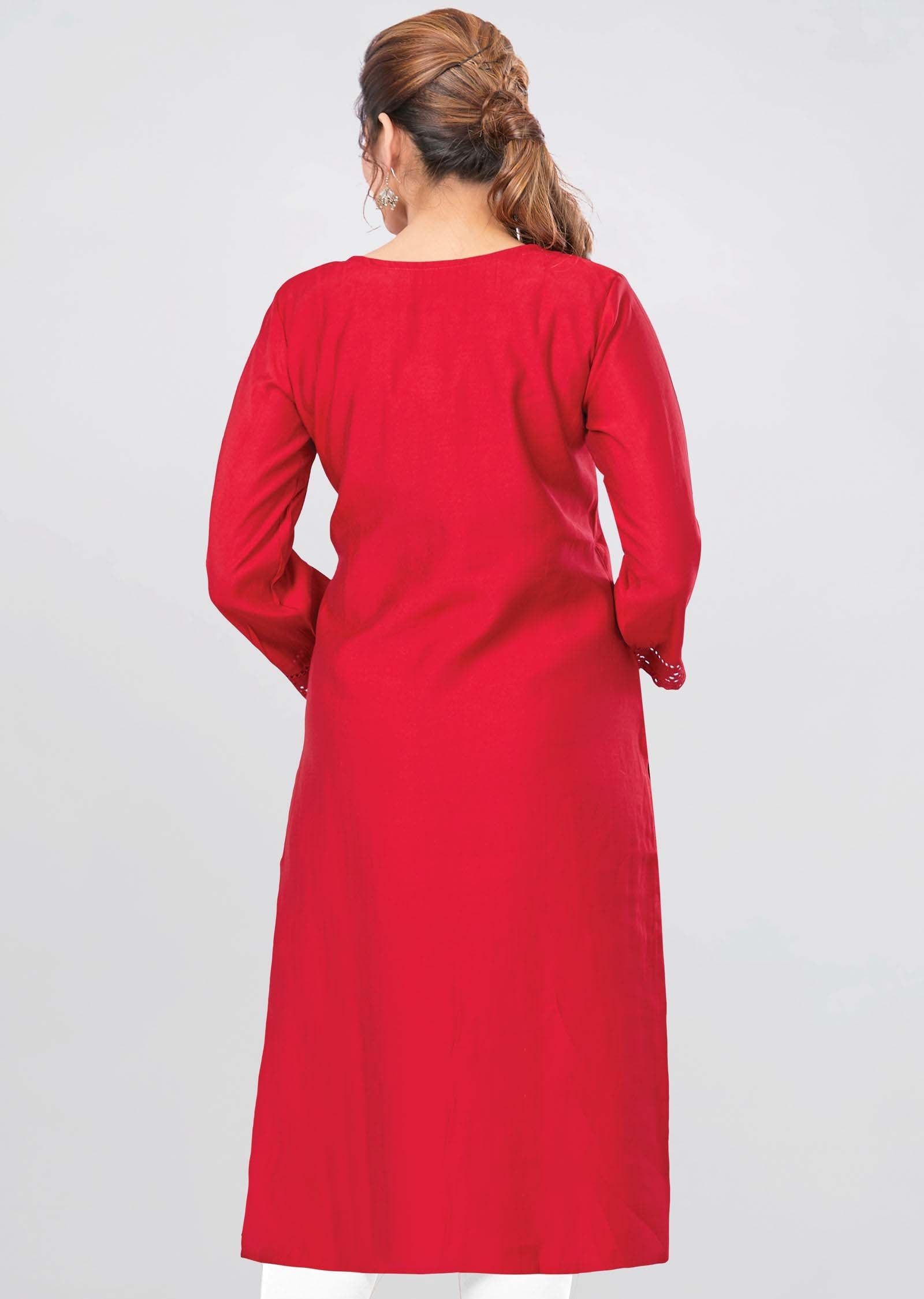 Maroon Modal Chenderi Kurti Straight Cut