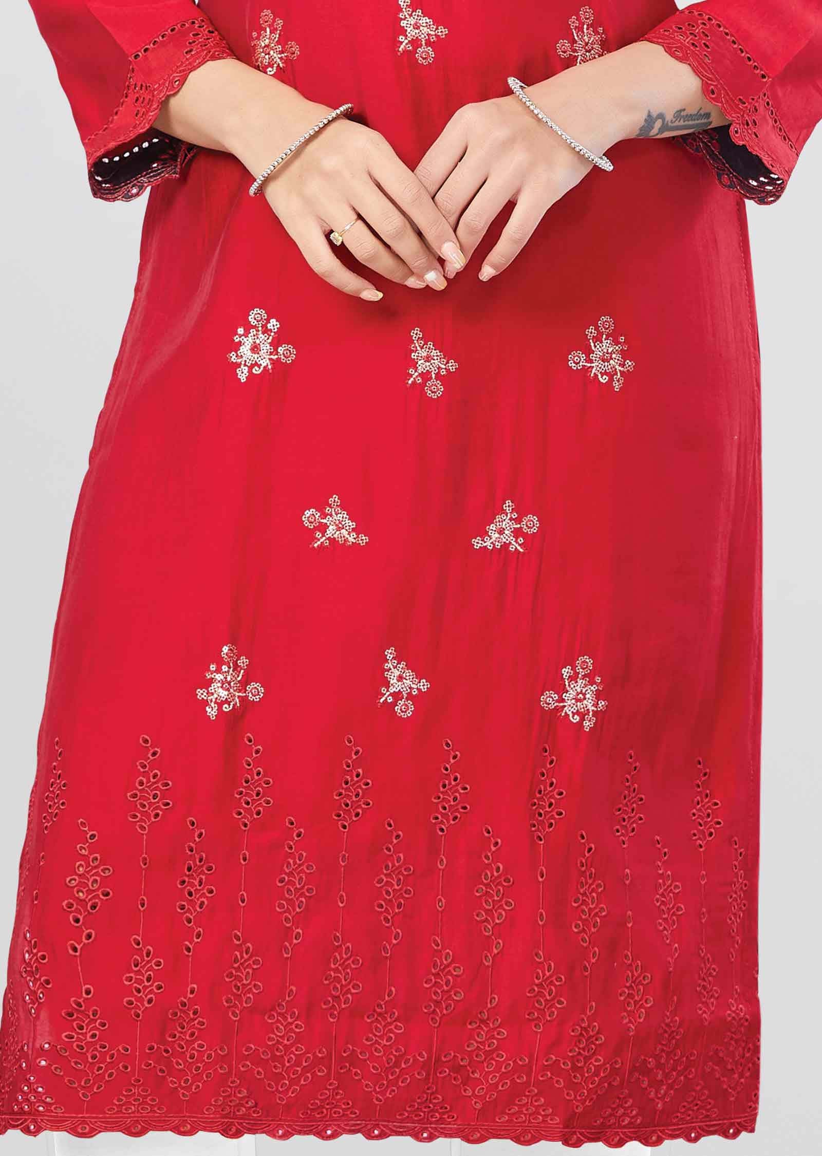 Maroon Modal Chenderi Kurti Straight Cut