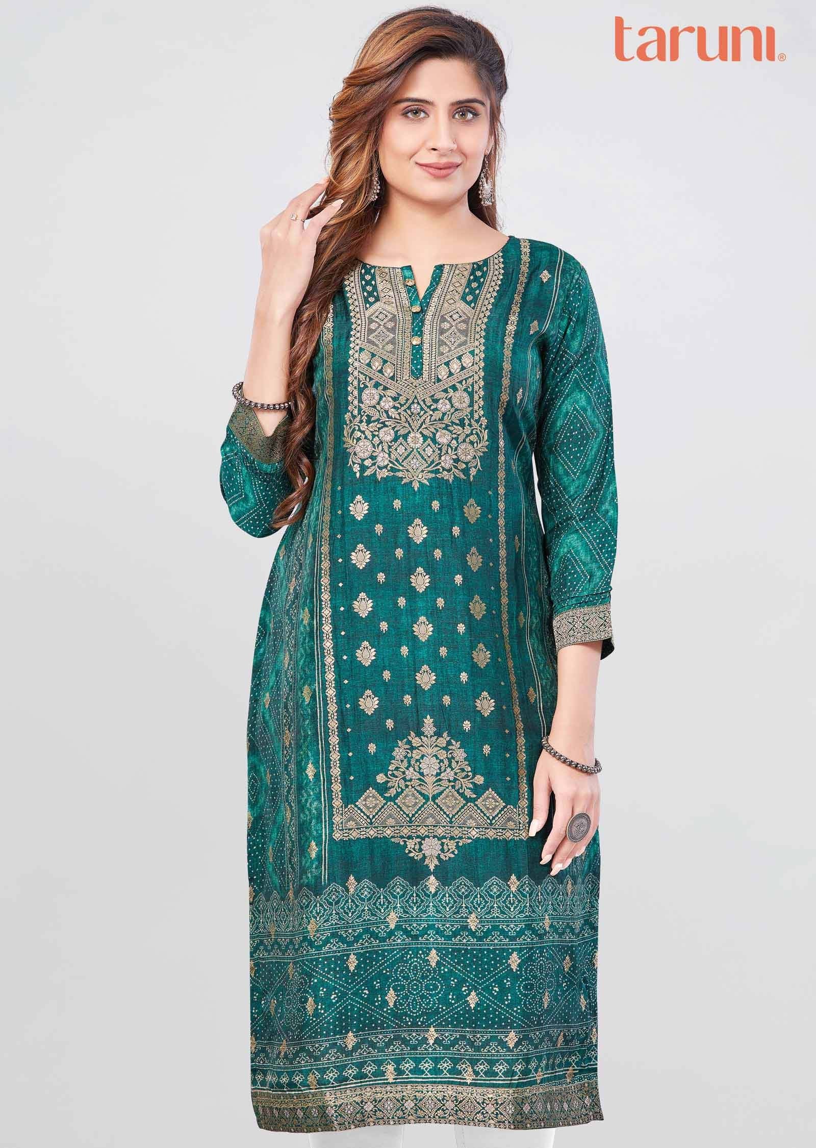 Green Banaras Kurti Straight Cut