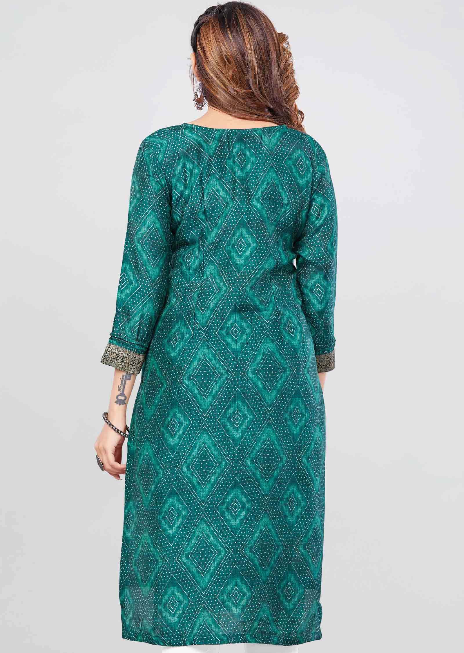 Green Banaras Kurti Straight Cut