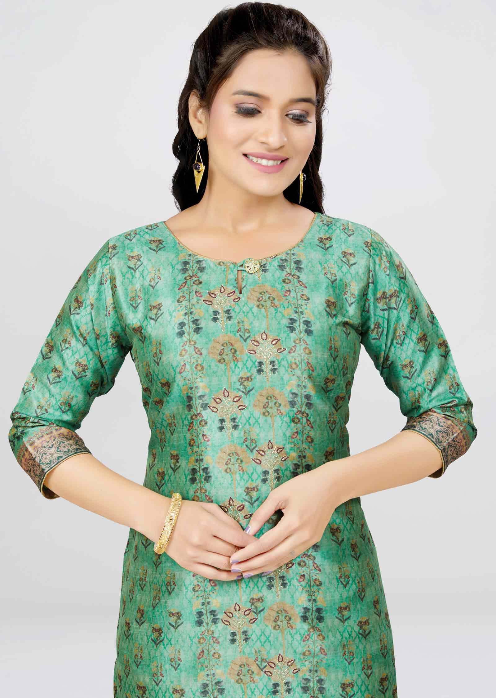 Green Chanderi Kurti Straight Cut