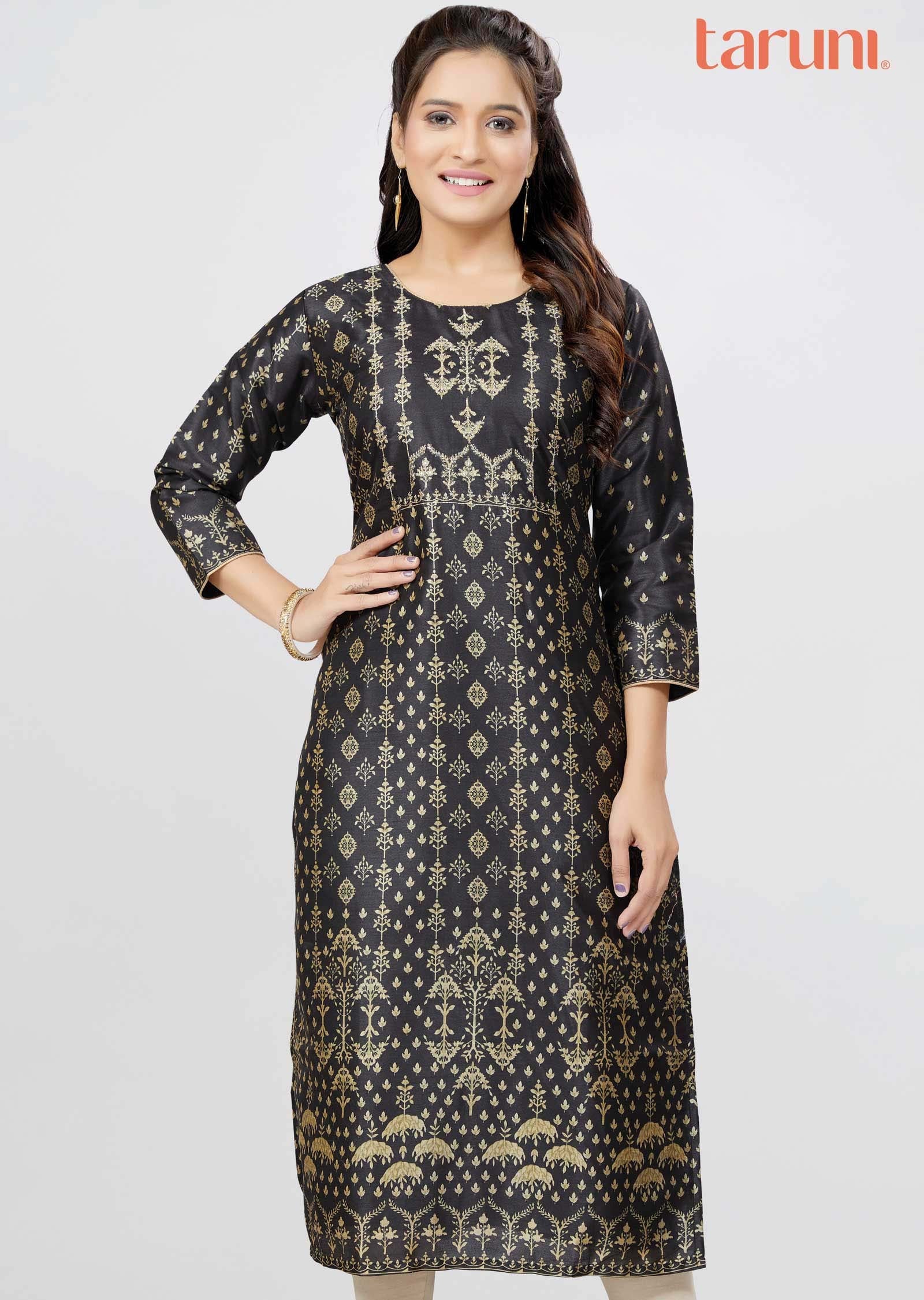 Black Chanderi Kurti Straight Cut