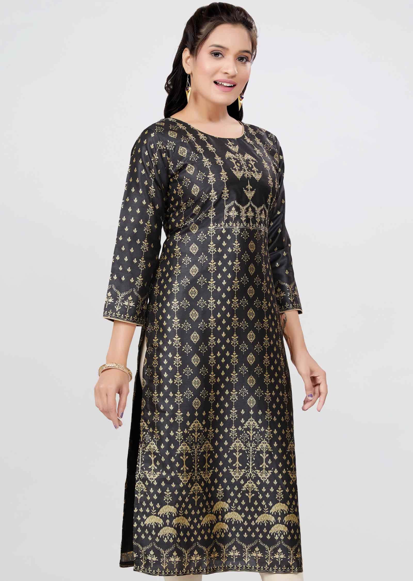 Black Chanderi Kurti Straight Cut