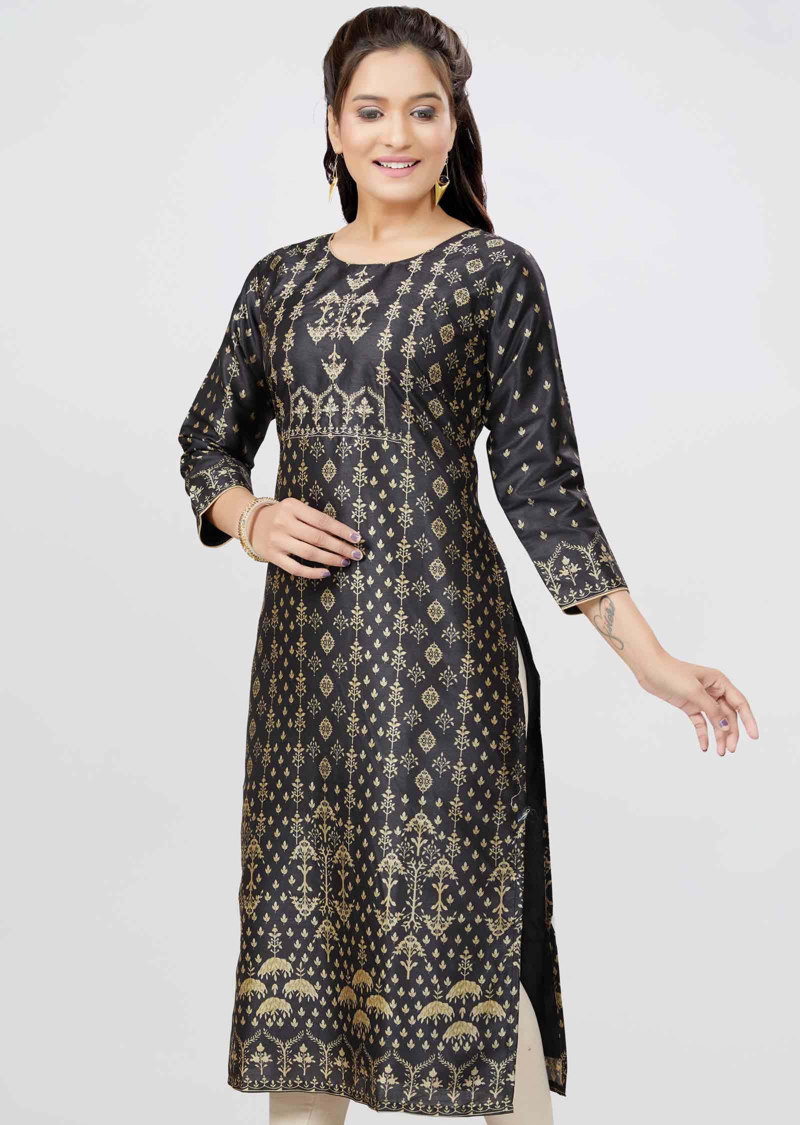 Black Chanderi Kurti Straight Cut