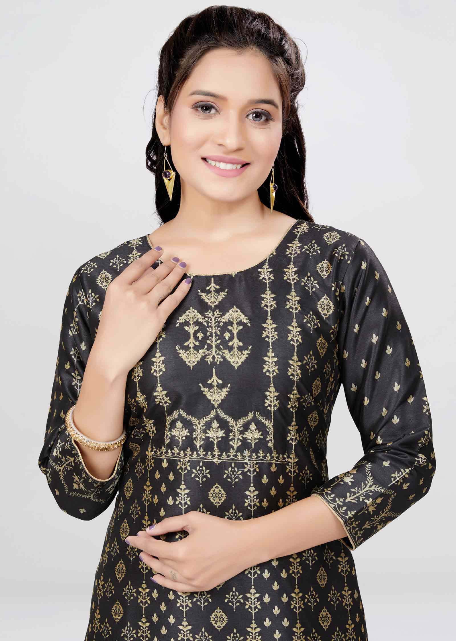 Black Chanderi Kurti Straight Cut