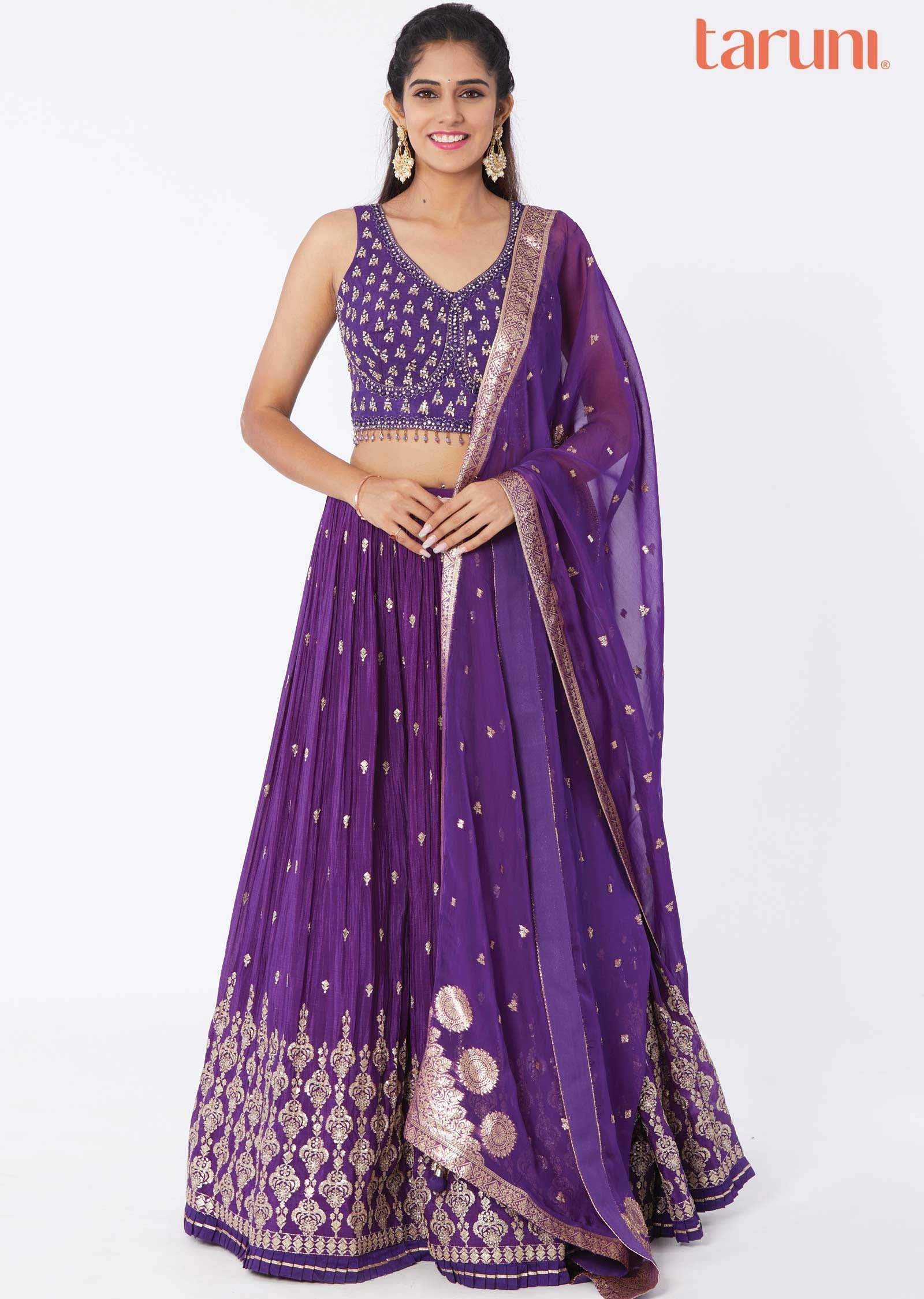 Purple Silk Chinnon Lehengas