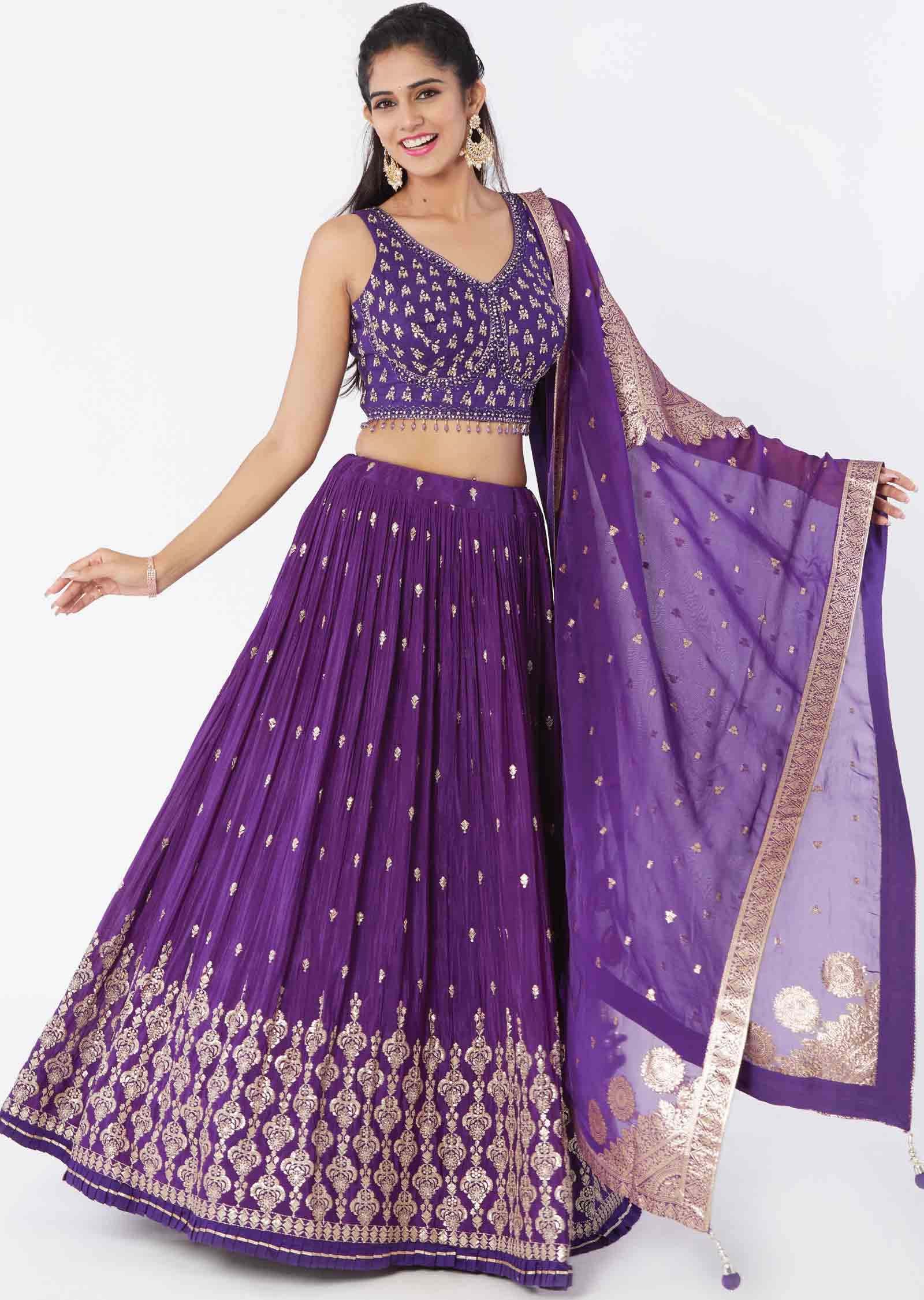 Purple Silk Chinnon Lehengas