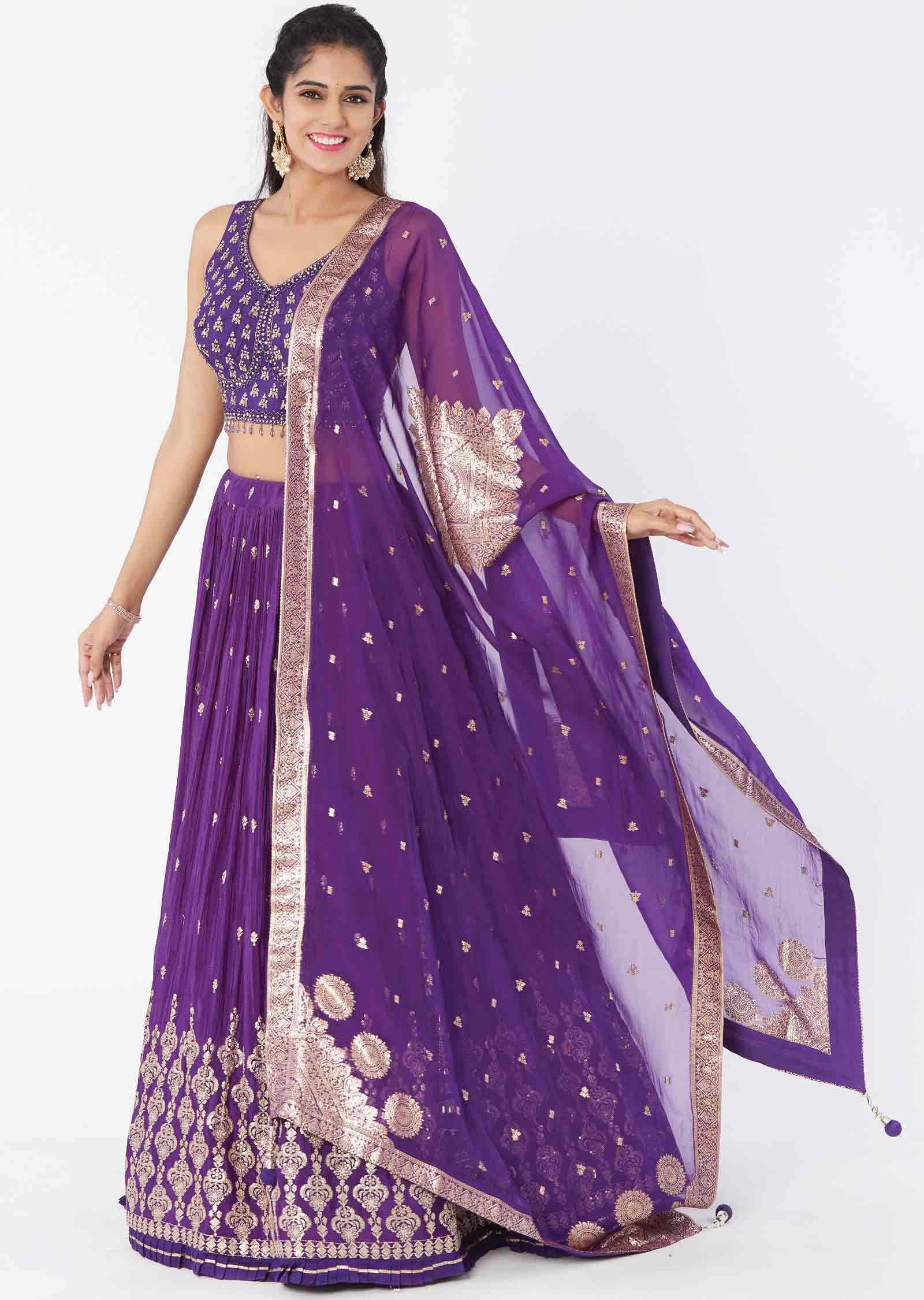 Purple Silk Chinnon Lehengas