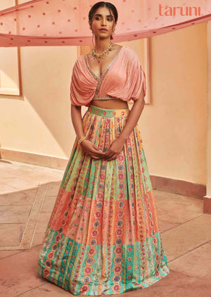 Peach Georgette Sequins lehenga