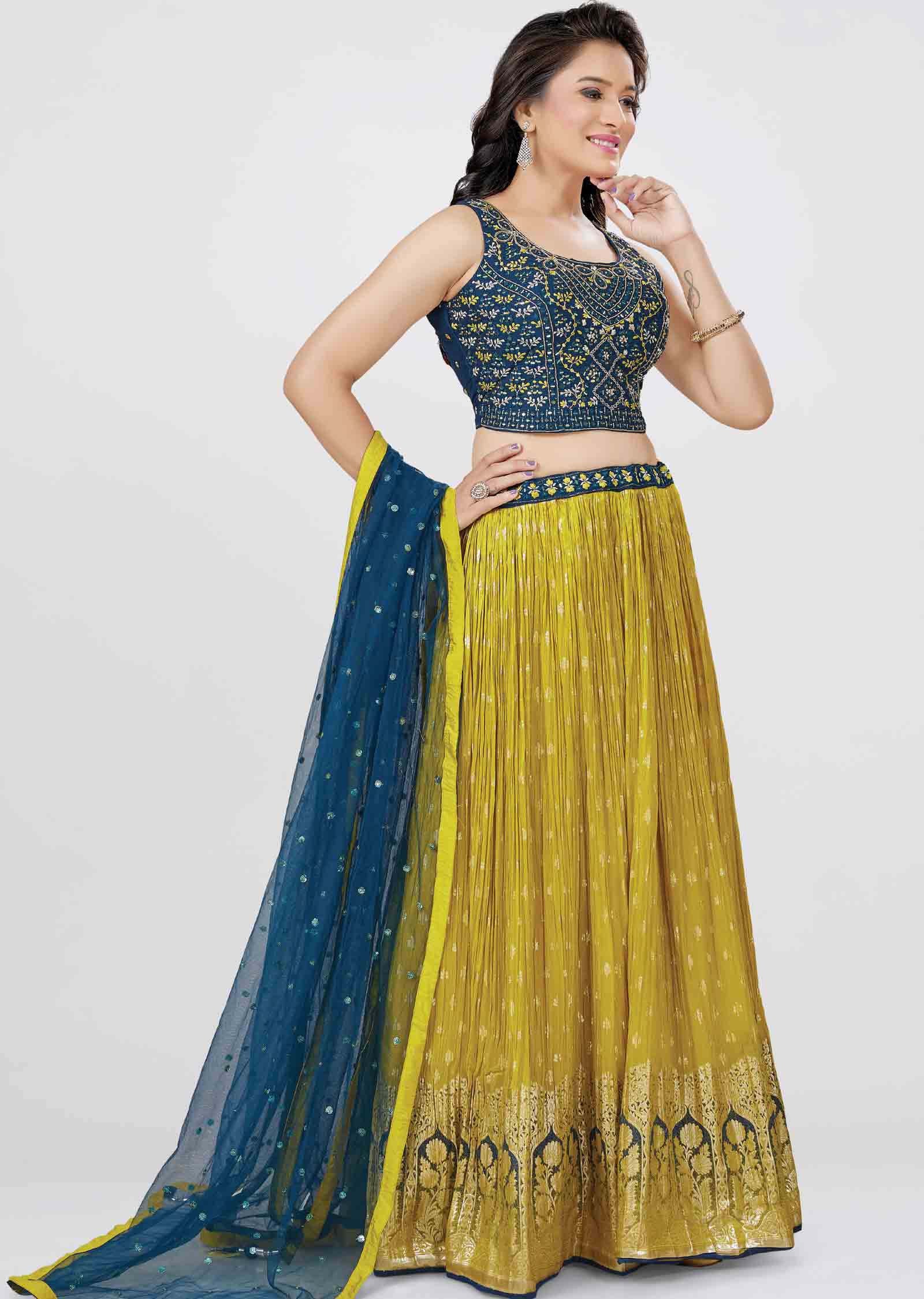 Teal Silk Lehengas