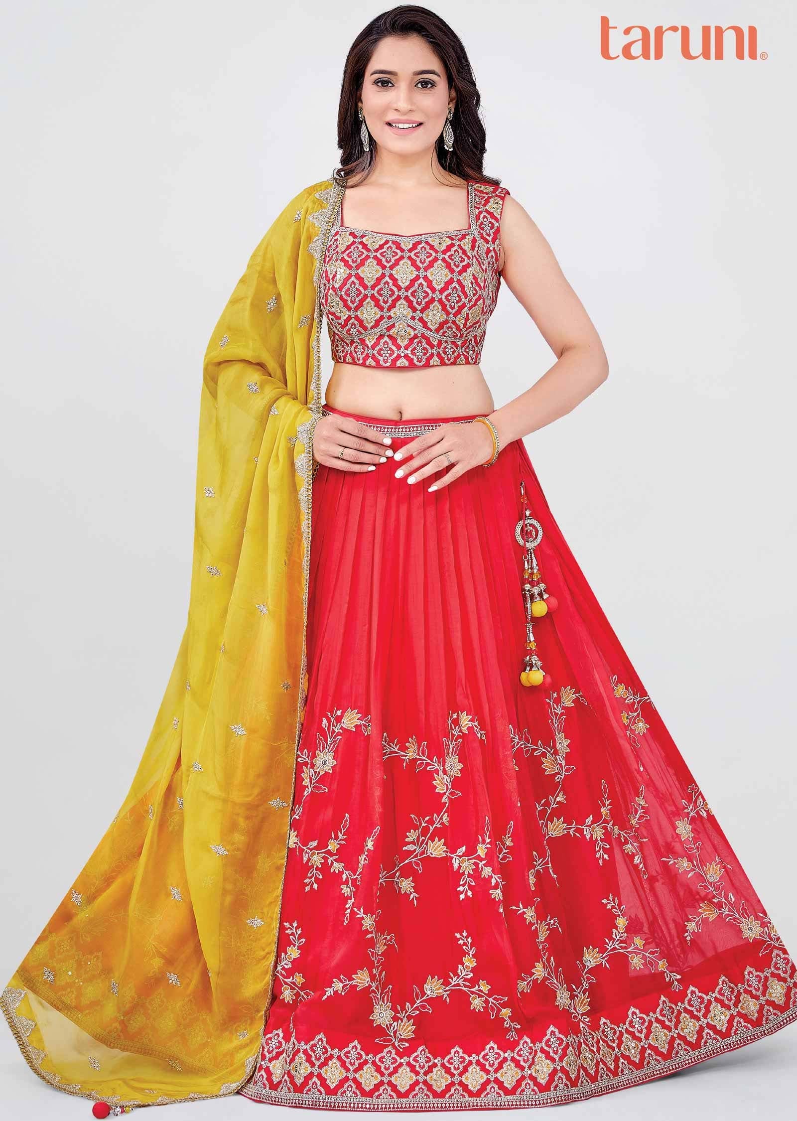 Tomato Red Georgette Embroidered lehenga