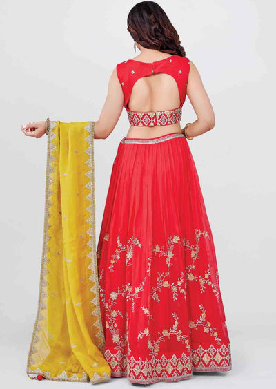 Tomato Red Georgette Embroidered lehenga