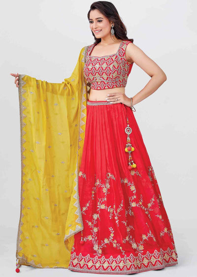 Tomato Red Georgette Embroidered lehenga