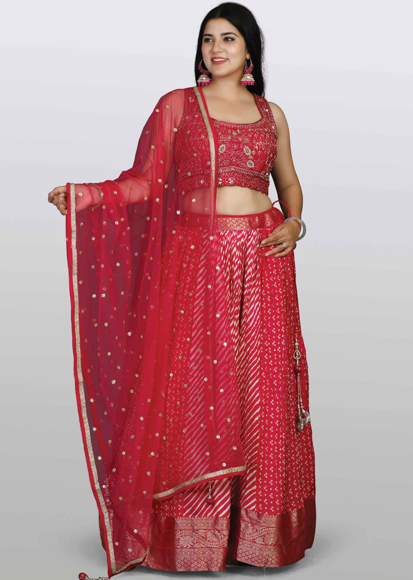 Rani pink Silk Embroidered lehenga