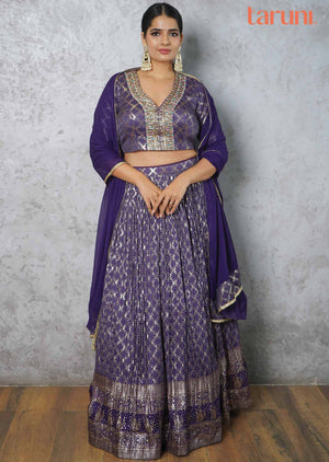 Purple Silk Embroidered lehenga