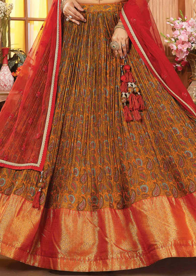 Pink & Mustard Silk Embroidered lehenga