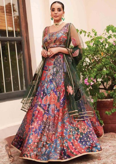 Multi Silk Embroidered lehenga