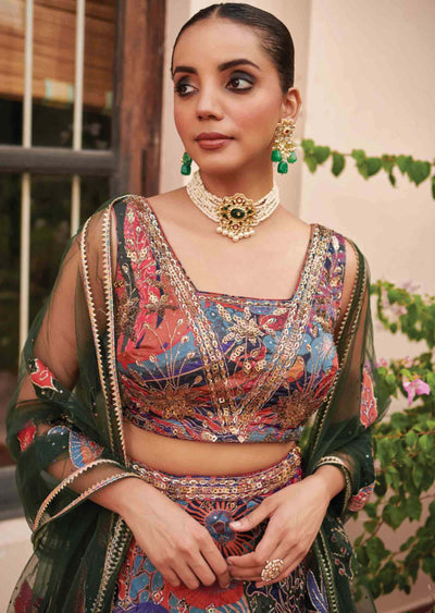 Multi Silk Embroidered lehenga