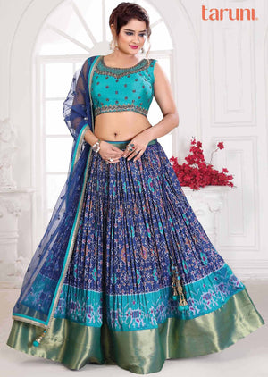 Rama Blue, Ink Blue Silk Alia cut Peplum Set