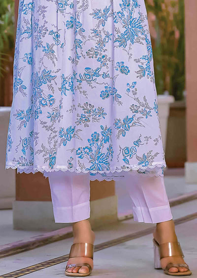 White Cotton Printed Straight cut suits